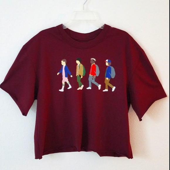 Stranger Things Tops - Stranger Things Cropped Raw Hem T-Shirt